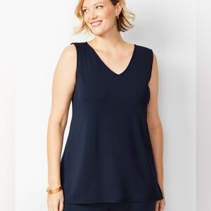 NWT Talbots Navy Blue Knit Jersey V-neck Tank Top 1X